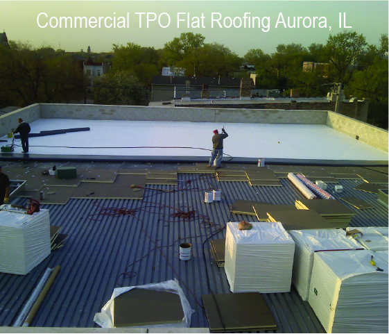 TPO Commercial Flat Roof in progress in Aurora IL